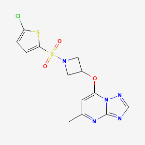 molecular formula C13H12ClN5O3S2 B2560271 1-[(5-氯代噻吩-2-基)磺酰基]-3-({5-甲基-[1,2,4]三唑并[1,5-a]嘧啶-7-基}氧基)氮杂环丁烷 CAS No. 2097922-44-4