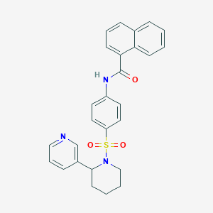 molecular formula C27H25N3O3S B2560281 N-(4-((2-(pyridin-3-yl)piperidin-1-yl)sulfonyl)phenyl)-1-naphthamide CAS No. 393834-64-5