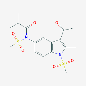 molecular formula C17H22N2O6S2 B256029 N-(3-acetyl-2-methyl-1-methylsulfonylindol-5-yl)-2-methyl-N-methylsulfonylpropanamide 
