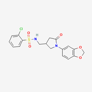 N-((1-(benzo[d][1,3]dioxol-5-yl)-5-oxopyrrolidin-3-yl)methyl)-2-chlorobenzenesulfonamide