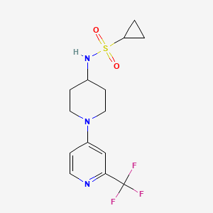 molecular formula C14H18F3N3O2S B2560310 N-{1-[2-(trifluoromethyl)pyridin-4-yl]piperidin-4-yl}cyclopropanesulfonamide CAS No. 2415563-87-8