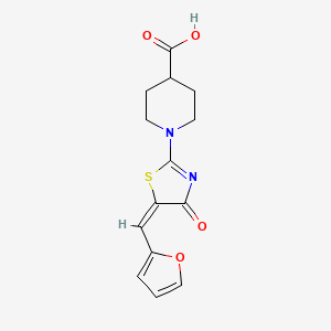 molecular formula C14H14N2O4S B2560351 1-[(5E)-5-(呋喃-2-基亚甲基)-4-氧代-1,3-噻唑-2-基]哌啶-4-羧酸 CAS No. 866050-37-5