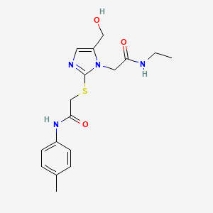 molecular formula C17H22N4O3S B2560357 N-乙基-2-(5-(羟甲基)-2-((2-氧代-2-(对甲苯基氨基)乙基)硫代)-1H-咪唑-1-基)乙酰胺 CAS No. 923139-50-8