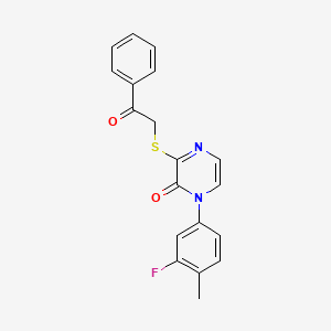 1-(3-fluoro-4-methylphenyl)-3-((2-oxo-2-phenylethyl)thio)pyrazin-2(1H)-one