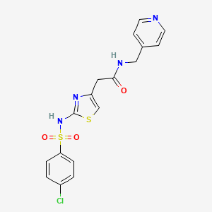 molecular formula C17H15ClN4O3S2 B2560431 2-(2-(4-chlorophenylsulfonamido)thiazol-4-yl)-N-(pyridin-4-ylmethyl)acetamide CAS No. 922046-68-2