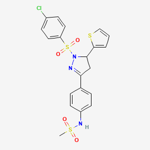 molecular formula C20H18ClN3O4S3 B2560442 N-[4-[2-(4-氯苯基)磺酰基-3-噻吩-2-基-3,4-二氢吡唑-5-基]苯基]甲磺酰胺 CAS No. 838817-54-2