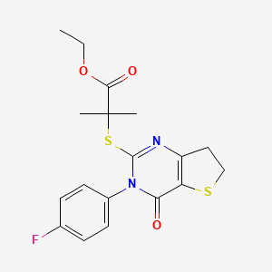 molecular formula C18H19FN2O3S2 B2560456 Ethyl 2-((3-(4-fluorophenyl)-4-oxo-3,4,6,7-tetrahydrothieno[3,2-d]pyrimidin-2-yl)thio)-2-methylpropanoate CAS No. 687562-50-1