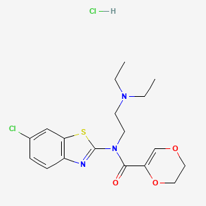 molecular formula C18H23Cl2N3O3S B2560469 N-(6-chlorobenzo[d]thiazol-2-yl)-N-(2-(diethylamino)ethyl)-5,6-dihydro-1,4-dioxine-2-carboxamide hydrochloride CAS No. 1217069-94-7