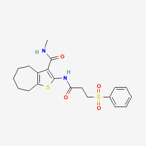 molecular formula C20H24N2O4S2 B2560471 2-[3-(benzenesulfonyl)propanoylamino]-N-methyl-5,6,7,8-tetrahydro-4H-cyclohepta[b]thiophene-3-carboxamide CAS No. 868965-85-9