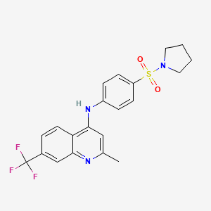 molecular formula C21H20F3N3O2S B2560517 2-methyl-N-(4-(pyrrolidin-1-ylsulfonyl)phenyl)-7-(trifluoromethyl)quinolin-4-amine CAS No. 881940-93-8