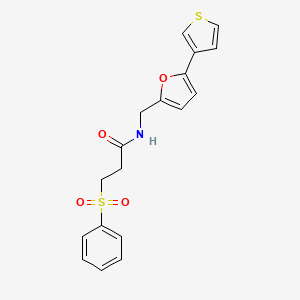 molecular formula C18H17NO4S2 B2560563 3-(phenylsulfonyl)-N-((5-(thiophen-3-yl)furan-2-yl)methyl)propanamide CAS No. 2034564-49-1