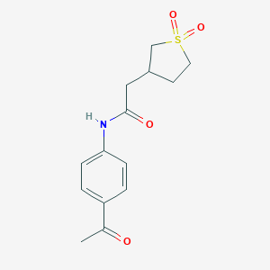 molecular formula C14H17NO4S B256058 N-(4-acetylphenyl)-2-(1,1-dioxothiolan-3-yl)acetamide 