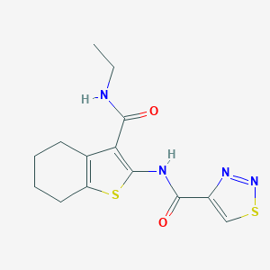 molecular formula C14H16N4O2S2 B256063 N-{3-[(ethylamino)carbonyl]-4,5,6,7-tetrahydro-1-benzothien-2-yl}-1,2,3-thiadiazole-4-carboxamide 