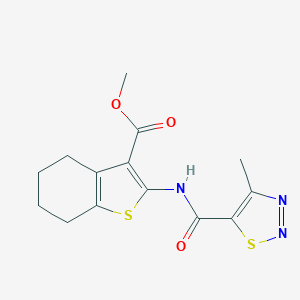 molecular formula C14H15N3O3S2 B256066 Methyl 2-{[(4-methyl-1,2,3-thiadiazol-5-yl)carbonyl]amino}-4,5,6,7-tetrahydro-1-benzothiophene-3-carboxylate 