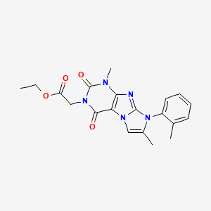 molecular formula C20H21N5O4 B2560674 ethyl 2-(1,7-dimethyl-2,4-dioxo-8-(o-tolyl)-1H-imidazo[2,1-f]purin-3(2H,4H,8H)-yl)acetate CAS No. 887464-21-3