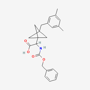 molecular formula C24H27NO4 B2560687 2-[3-[(3,5-Dimethylphenyl)methyl]-1-bicyclo[1.1.1]pentanyl]-2-(phenylmethoxycarbonylamino)acetic acid CAS No. 2287261-49-6