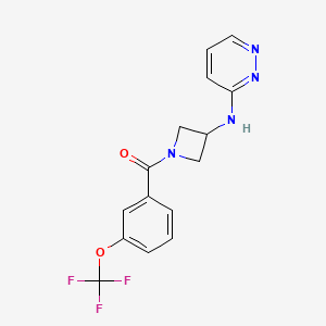 molecular formula C15H13F3N4O2 B2560692 N-{1-[3-(trifluoromethoxy)benzoyl]azetidin-3-yl}pyridazin-3-amine CAS No. 2097910-49-9