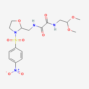 molecular formula C16H22N4O9S B2560695 N1-(2,2-dimethoxyethyl)-N2-((3-((4-nitrophenyl)sulfonyl)oxazolidin-2-yl)methyl)oxalamide CAS No. 868982-05-2