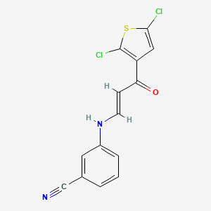 molecular formula C14H8Cl2N2OS B2560706 3-[[(E)-3-(2,5-dichlorothiophen-3-yl)-3-oxoprop-1-enyl]amino]benzonitrile CAS No. 338402-44-1