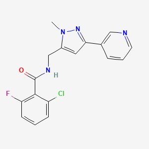 molecular formula C17H14ClFN4O B2560713 2-chloro-6-fluoro-N-((1-methyl-3-(pyridin-3-yl)-1H-pyrazol-5-yl)methyl)benzamide CAS No. 2034290-26-9