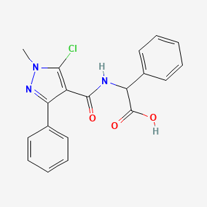 molecular formula C19H16ClN3O3 B2560728 2-{[(5-chloro-1-methyl-3-phenyl-1H-pyrazol-4-yl)carbonyl]amino}-2-phenylacetic acid CAS No. 1008985-67-8