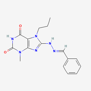 molecular formula C16H18N6O2 B2560731 8-(N'-Benzylidene-hydrazino)-3-methyl-7-propyl-3,7-dihydro-purine-2,6-dione CAS No. 328117-74-4