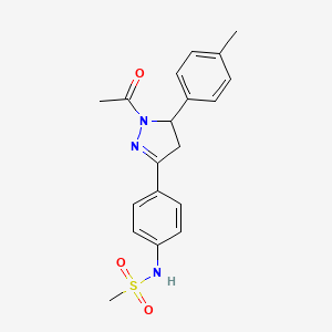 molecular formula C19H21N3O3S B2560738 N-{4-[1-acetyl-5-(4-methylphenyl)-4,5-dihydro-1H-pyrazol-3-yl]phenyl}methanesulfonamide CAS No. 851717-49-2