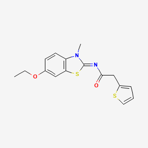 molecular formula C16H16N2O2S2 B2560746 (E)-N-(6-乙氧基-3-甲基苯并[d]噻唑-2(3H)-亚甲基)-2-(噻吩-2-基)乙酰胺 CAS No. 1005956-62-6