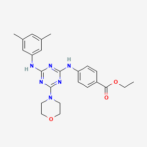 molecular formula C24H28N6O3 B2560778 Ethyl 4-({4-[(3,5-dimethylphenyl)amino]-6-(morpholin-4-yl)-1,3,5-triazin-2-yl}amino)benzoate CAS No. 898631-15-7