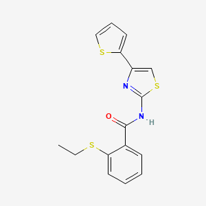 molecular formula C16H14N2OS3 B2560787 2-(ethylthio)-N-(4-(thiophen-2-yl)thiazol-2-yl)benzamide CAS No. 896364-52-6