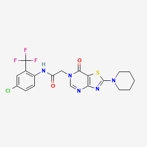 molecular formula C19H17ClF3N5O2S B2560791 N-[4-chloro-2-(trifluoromethyl)phenyl]-2-[7-oxo-2-(piperidin-1-yl)[1,3]thiazolo[4,5-d]pyrimidin-6(7H)-yl]acetamide CAS No. 1223795-84-3