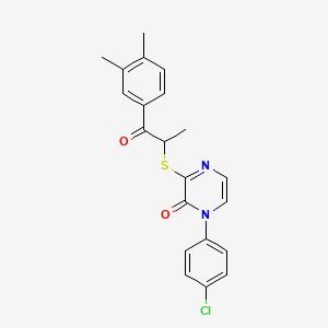 molecular formula C21H19ClN2O2S B2560799 1-(4-chlorophenyl)-3-((1-(3,4-dimethylphenyl)-1-oxopropan-2-yl)thio)pyrazin-2(1H)-one CAS No. 1115312-28-1