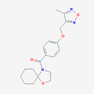 molecular formula C19H23N3O4 B256084 (4-Methyl-1,2,5-oxadiazol-3-yl)methyl 4-(1-oxa-4-azaspiro[4.5]dec-4-ylcarbonyl)phenyl ether 