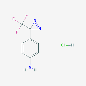 molecular formula C8H7ClF3N3 B2560842 4-[3-(Trifluoromethyl)diazirin-3-yl]aniline;hydrochloride CAS No. 2377033-54-8