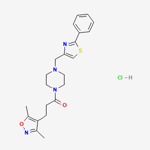 molecular formula C22H27ClN4O2S B2560856 3-(3,5-Dimethylisoxazol-4-yl)-1-(4-((2-phenylthiazol-4-yl)methyl)piperazin-1-yl)propan-1-one hydrochloride CAS No. 1351661-32-9