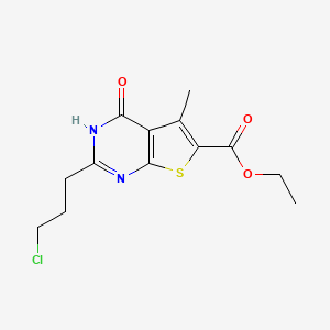 molecular formula C13H15ClN2O3S B2560871 ethyl 2-(3-chloropropyl)-5-methyl-4-oxo-3H-thieno[2,3-d]pyrimidine-6-carboxylate CAS No. 729561-82-4