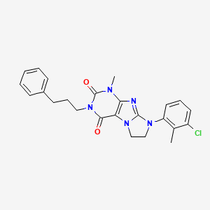 molecular formula C24H24ClN5O2 B2560873 8-(3-Chloro-2-methylphenyl)-1-methyl-3-(3-phenylpropyl)-1,3,5-trihydroimidazol idino[1,2-h]purine-2,4-dione CAS No. 893966-20-6
