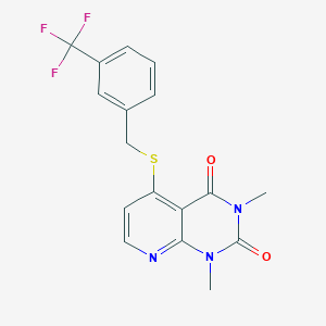 molecular formula C17H14F3N3O2S B2560886 1,3-Dimethyl-5-[[3-(trifluoromethyl)phenyl]methylsulfanyl]pyrido[2,3-d]pyrimidine-2,4-dione CAS No. 899960-47-5