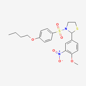 molecular formula C20H24N2O6S2 B2560910 3-((4-Butoxyphenyl)sulfonyl)-2-(4-methoxy-3-nitrophenyl)thiazolidine CAS No. 441740-72-3