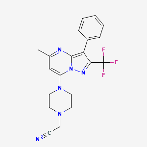 molecular formula C20H19F3N6 B2560917 {4-[5-Methyl-3-phenyl-2-(trifluoromethyl)pyrazolo[1,5-a]pyrimidin-7-yl]piperazin-1-yl}acetonitrile CAS No. 900296-67-5