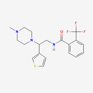molecular formula C19H22F3N3OS B2560925 N-(2-(4-methylpiperazin-1-yl)-2-(thiophen-3-yl)ethyl)-2-(trifluoromethyl)benzamide CAS No. 946199-15-1