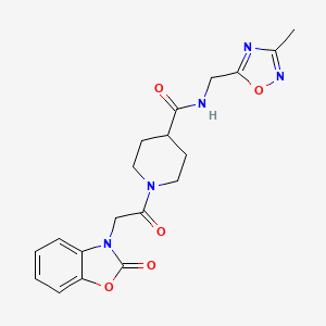 molecular formula C19H21N5O5 B2560939 N-((3-甲基-1,2,4-恶二唑-5-基)甲基)-1-(2-(2-氧代苯并[d]恶唑-3(2H)-基)乙酰基)哌啶-4-甲酰胺 CAS No. 1334368-93-2