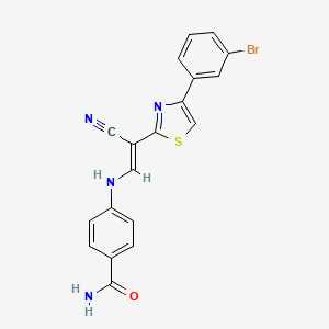 molecular formula C19H13BrN4OS B2560940 (E)-4-((2-(4-(3-bromophenyl)thiazol-2-yl)-2-cyanovinyl)amino)benzamide CAS No. 333415-21-7