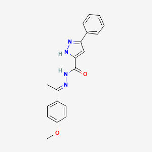 molecular formula C19H18N4O2 B2560943 (E)-N'-(1-(4-methoxyphenyl)ethylidene)-3-phenyl-1H-pyrazole-5-carbohydrazide CAS No. 1284266-34-7