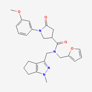 molecular formula C25H28N4O4 B2560947 N-(furan-2-ylmethyl)-1-(3-methoxyphenyl)-N-((1-methyl-1,4,5,6-tetrahydrocyclopenta[c]pyrazol-3-yl)methyl)-5-oxopyrrolidine-3-carboxamide CAS No. 1795478-27-1