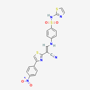 molecular formula C21H14N6O4S3 B2560955 (E)-4-((2-cyano-2-(4-(4-nitrophenyl)thiazol-2-yl)vinyl)amino)-N-(thiazol-2-yl)benzenesulfonamide CAS No. 342592-92-1