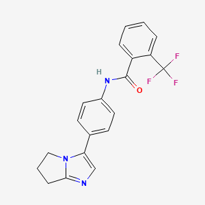 molecular formula C20H16F3N3O B2560985 N-(4-(6,7-dihydro-5H-pyrrolo[1,2-a]imidazol-3-yl)phenyl)-2-(trifluoromethyl)benzamide CAS No. 1396852-18-8