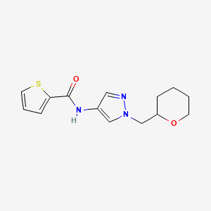 molecular formula C14H17N3O2S B2561024 N-(1-((tetrahydro-2H-pyran-2-yl)methyl)-1H-pyrazol-4-yl)thiophene-2-carboxamide CAS No. 2034556-87-9