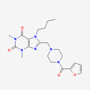 molecular formula C21H28N6O4 B2561027 7-butyl-8-((4-(furan-2-carbonyl)piperazin-1-yl)methyl)-1,3-dimethyl-1H-purine-2,6(3H,7H)-dione CAS No. 851937-71-8
