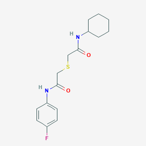 molecular formula C16H21FN2O2S B256103 N-cyclohexyl-2-((2-((4-fluorophenyl)amino)-2-oxoethyl)thio)acetamide 